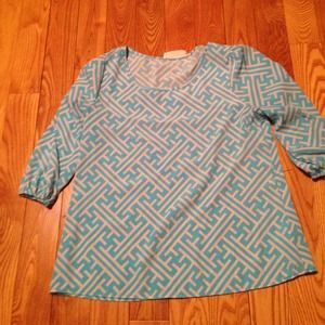 Aqua and White Printed Blouse from Hope's