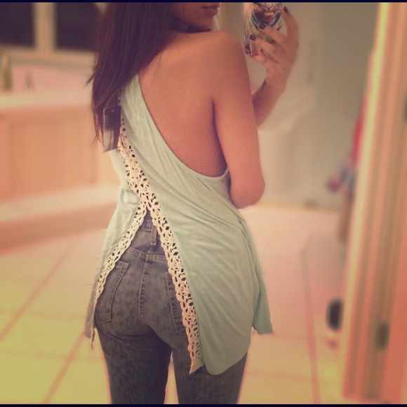 Urban Outfitters Kimchi Blue mint lace tank w slit