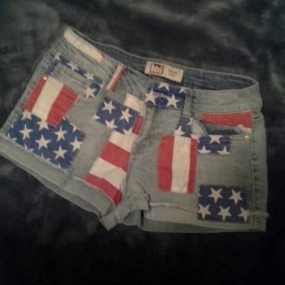 American Flag Patchwork Jean Shorts