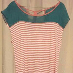 Green, white & coral shirt