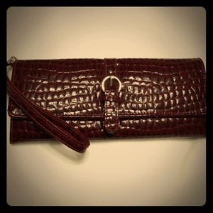 Burgundy Croc Leather clutch