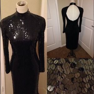Vintage black sexy sequin dress