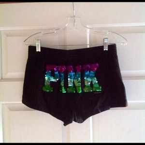 pink shorts sequin rainbow victoria secret sold sorry