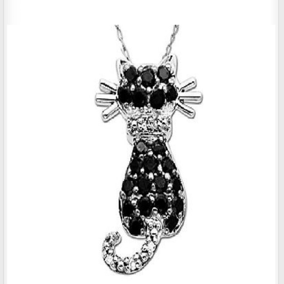 Crystal cat necklace cz diamond pendant pet black