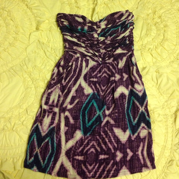 Purple Geometric Print  Strapless Dress