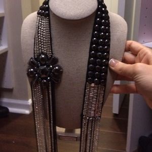 Silver and hematite long ornate necklace