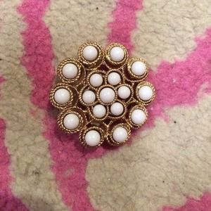 Gold with white bead floral pin