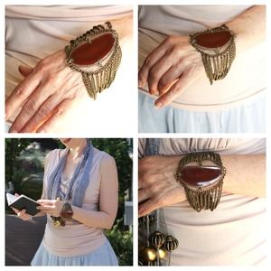 Free People Large Boho Agate and Chain Bracelet