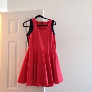 Vero Moda orange and navy skater skirt dress