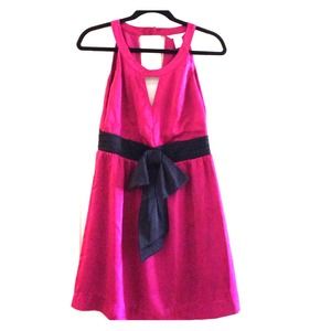 Magenta and navy cocktail dress with keyhole