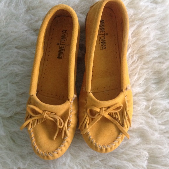 SOLD as bundle yellow suede Minnetonka loafer.
