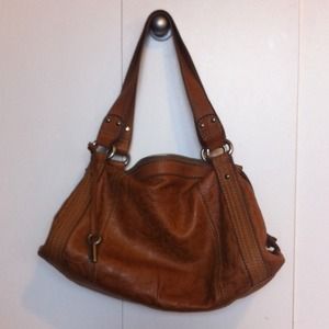 Tan leather handbag.