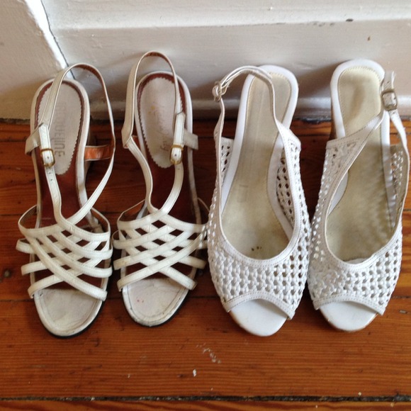 2 pairs of vintage white cork wedge sandals sz 8.5