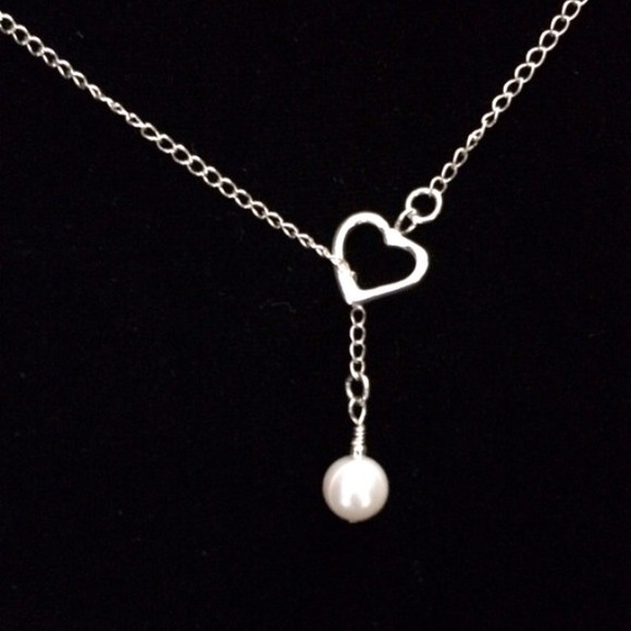Sterling Silver Heart and Pearl Lariat Necklace