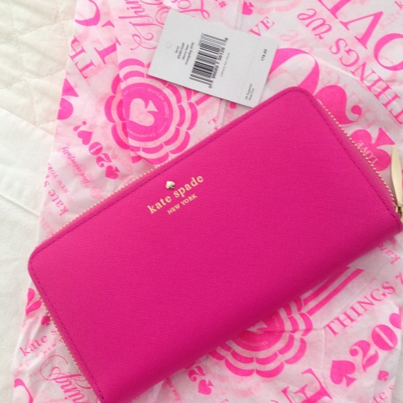 kate spade Clutches & Wallets - NWT fushia kate spade zipper wallet navy wht polka