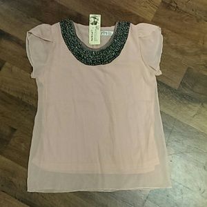 NWT Peach chiffon beaded top