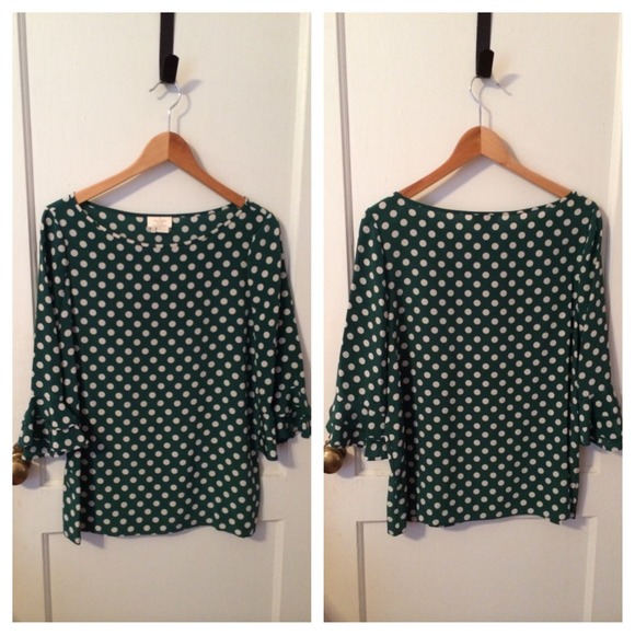 ❌SOLD❌KATE SPADE Green Silk Polkadot Top Sz 10 - Picture 3 of 4