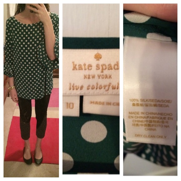 ❌SOLD❌KATE SPADE Green Silk Polkadot Top Sz 10 - Picture 4 of 4