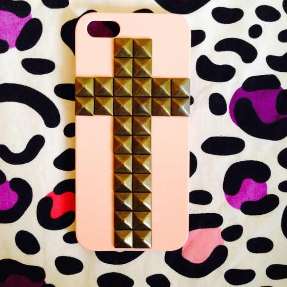 Peach pink cross studded iPhone 5/5S case