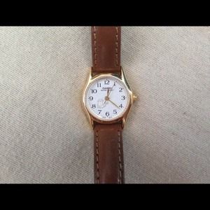 Casio Brown Leather Watch with Small Cat Detail