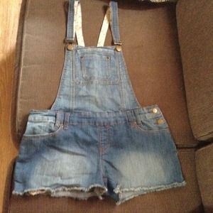 Cut denim overalls (: