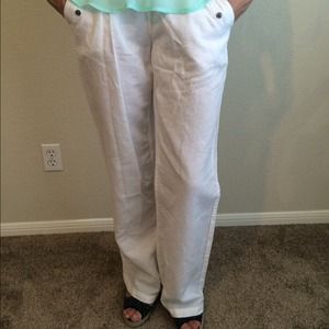 Volcom White Linen Pants & lace Tan Dress @87mony