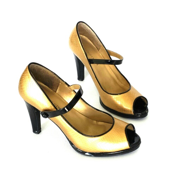 Gold Peep Toe Pumps
