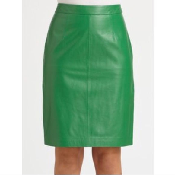 Milly Edith Green Leather Pencil Skirt