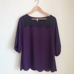SOLD/HOLD Eggplant, scalloped blouse