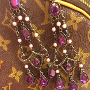 Purple stone and pearl chandelier earrings