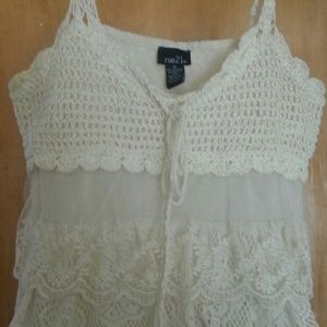 Ivory crocheted and lace top