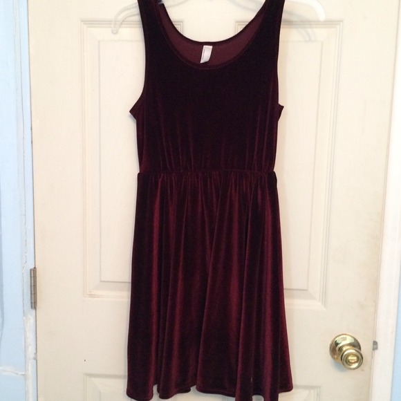 Burgundy Velvet Skater Dress American Apparel