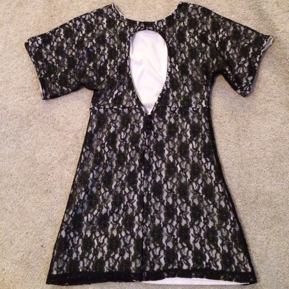 Black Lace & Nude Mini Dress - Picture 4 of 4