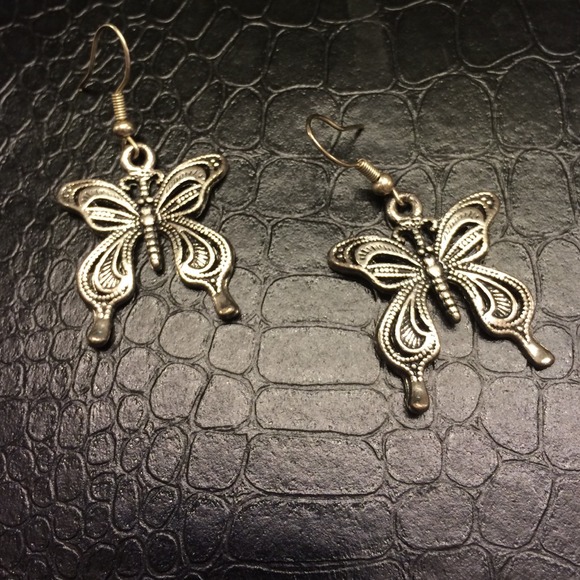 Silver colored butterfly earrings