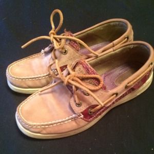 Tan marron/multi color sperry's