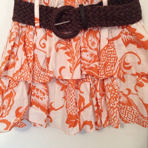 Orange and white dress with belt. Size L - Picture 2 of 4