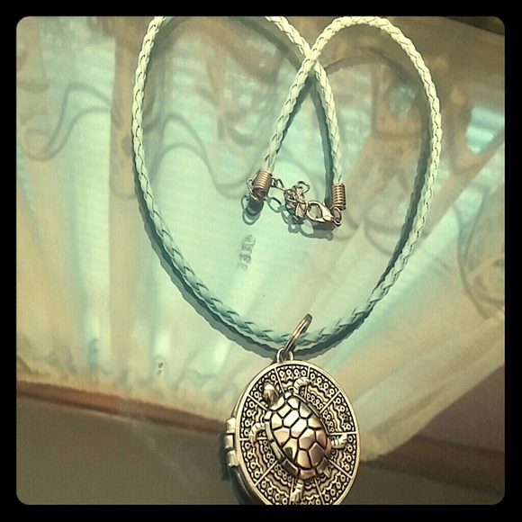 Turtle Locket on Blue bead cord