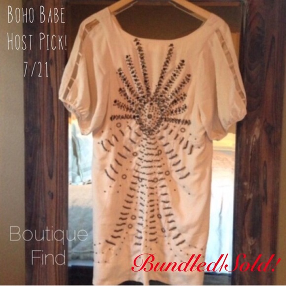 BUNDLE! NWOT Cream Metal Beaded Dress & Hat