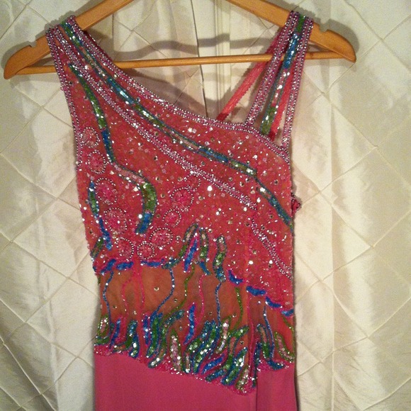 Pageant Beaded Sequin Gown Formal Dress pink prom