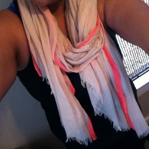 Beige with neon orange stripe