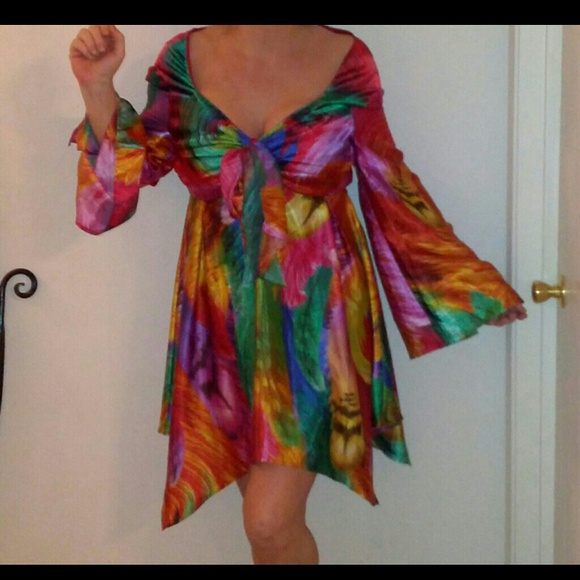 Gorgeous BRIGHT colorful satin cruise salsa dress!