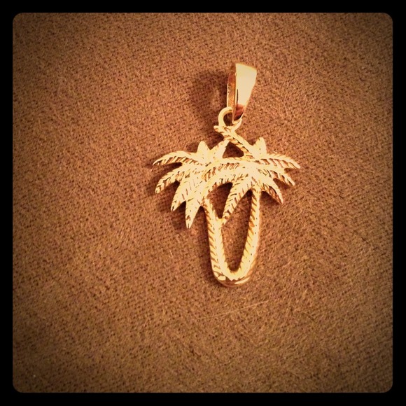 SOLD- Gold palm tree pendant