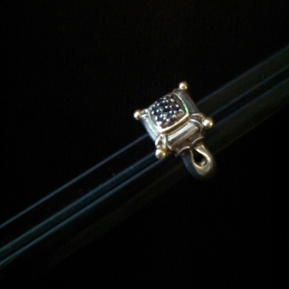 18K gold and sterling marked black diamond ring - Picture 4 of 4