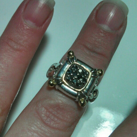18K gold and sterling marked black diamond ring - Picture 2 of 4