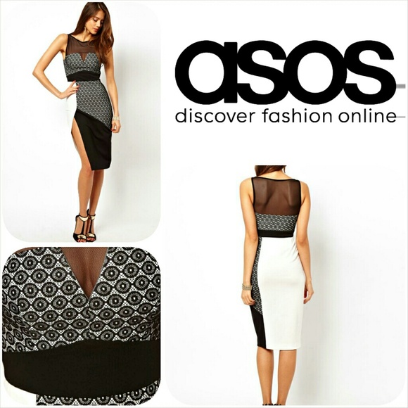 ASOS Lace Colorblock Mesh Thigh Split Dress