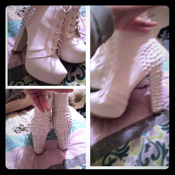White studded heel boots