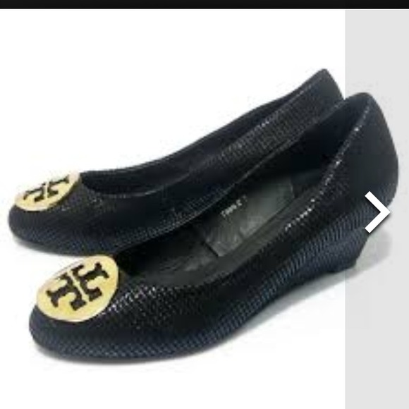 Blue Tory burch snakeskin wedges