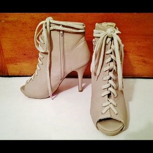 Nude bootie heels