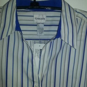 Chico's celestial blue timeless stripe button down