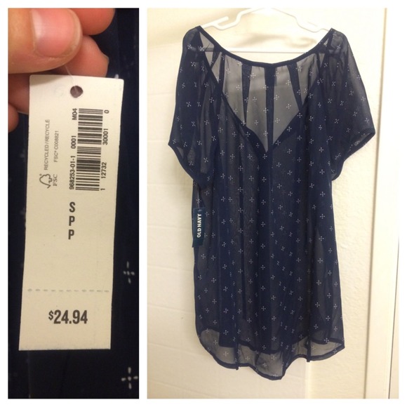 ❌SOLD❌NWT. Navy blue chiffon blouse - Picture 2 of 3